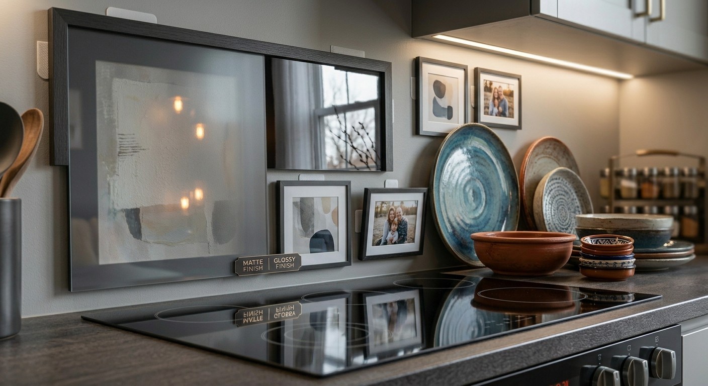 Renter-friendly adhesive kitchen wall decor with no drilling required.