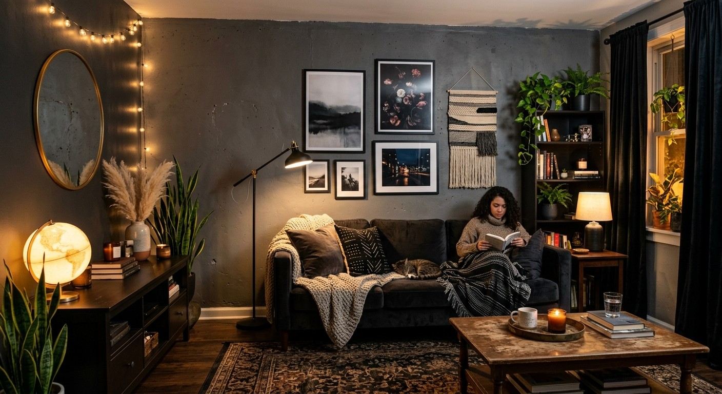 dark living room decor ideas for renters without painting walls