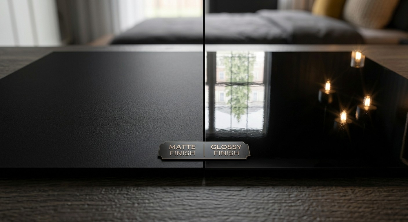 Matte vs. glossy black finish for room decor maintenance and dust visibility