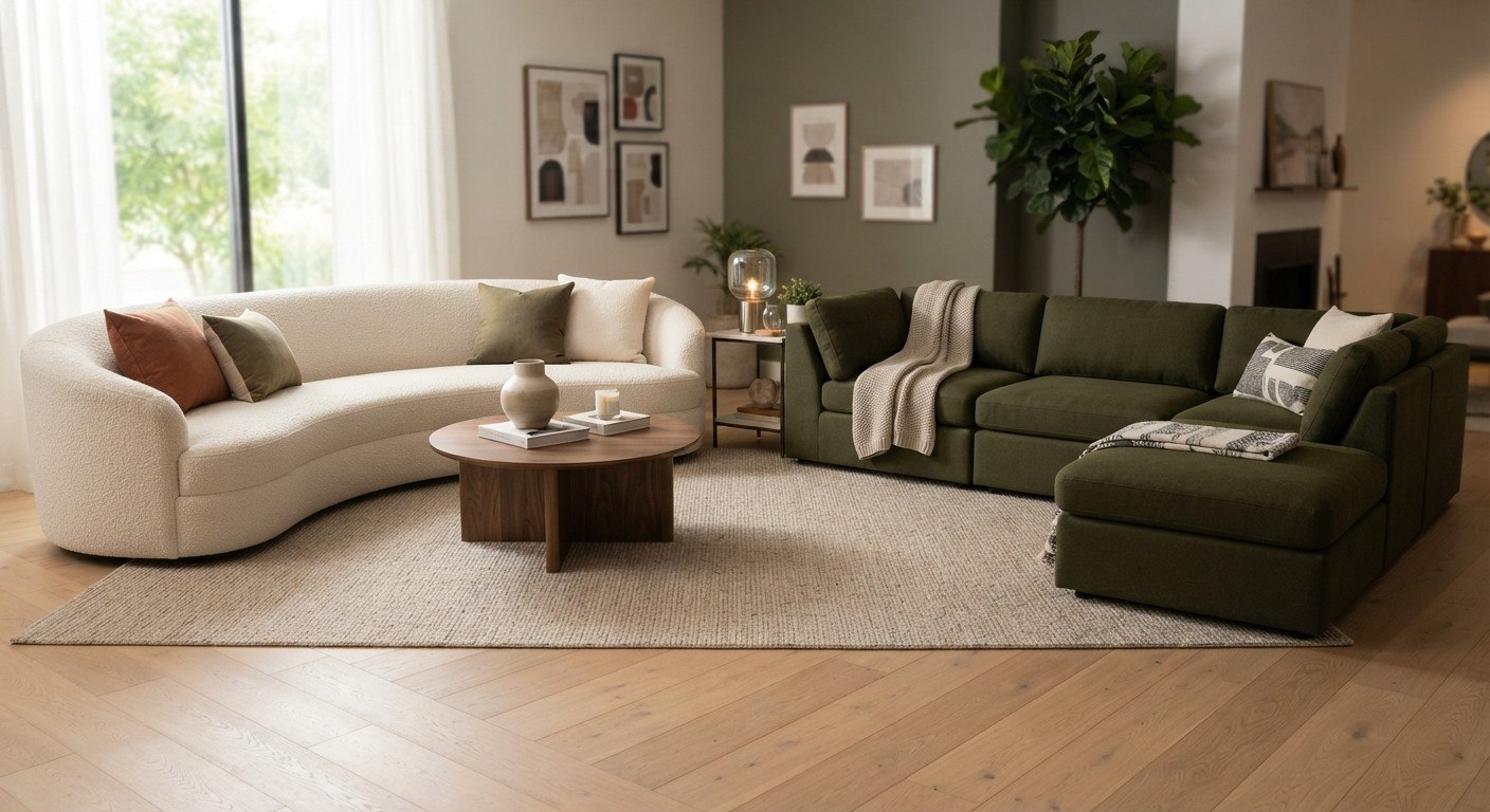 Curved and modular sofa options for living room trends 2026