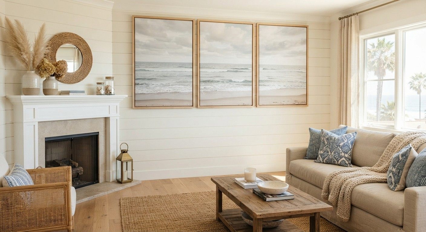 ready to hang living room wall art in a coastal style