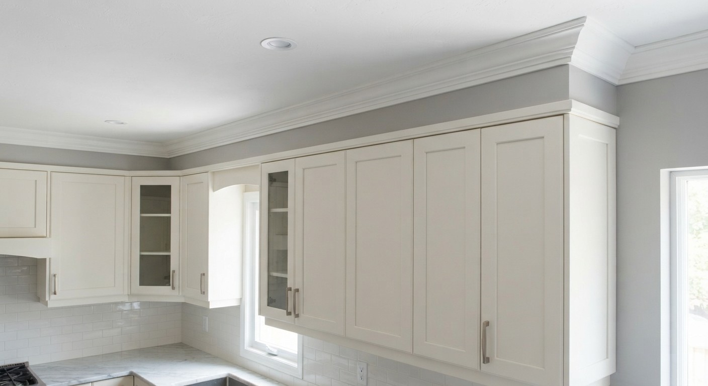 Crown moulding closing the gap between kitchen cabinets and the ceiling